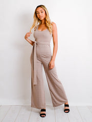 Zip Back Tie Knot Ribbed Jumpsuit