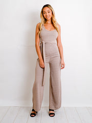 Zip Back Tie Knot Ribbed Jumpsuit
