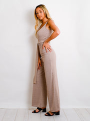 Zip Back Tie Knot Ribbed Jumpsuit