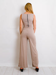 Zip Back Tie Knot Ribbed Jumpsuit