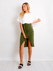 Contrast Wrap Front Belted Midi Dress