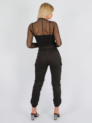 Plunge Neck Lined Mesh Bodysuit