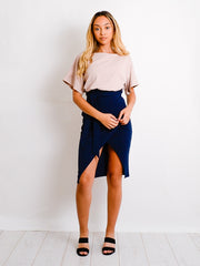 Contrast Wrap Front Belted Midi Dress