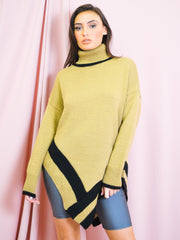 Contrast Panel Poncho Style Knitted Jumper