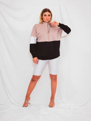 Contrast Colour Block Zip Front Hoodie