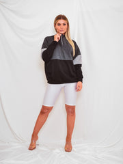 Contrast Colour Block Zip Front Hoodie