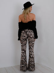 Snake Print Wide Leg Trousers