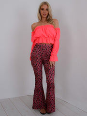 Off Shoulder Ruched Frill Crop Top