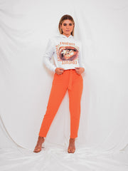 Sudadera con capucha recortada con estampado labial de alta costura