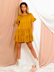 Satin Frill Tiered Smock Dress