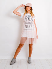 Printed Over Mesh T-Shirt Dress