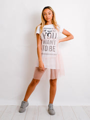 Printed Over Mesh T-Shirt Dress