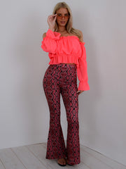 Off Shoulder Ruched Frill Crop Top