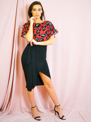 Leopard Print Wrap Front Belted Midi Dress