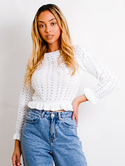 Ruched Frill Hem Knitted Jumper