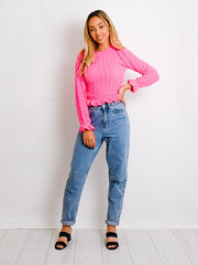 Ruched Frill Hem Knitted Jumper