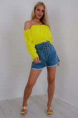 Off Shoulder Ruched Frill Crop Top