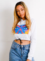 Eye Graphic Printed Cropped Hoodie