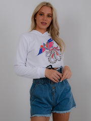 Dragon Printed Cropped Hoodie