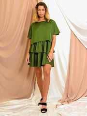 Satin Frill Layered Tiered Dress