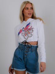 Dragon Printed Cropped Hoodie
