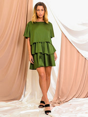 Satin Frill Layered Tiered Dress