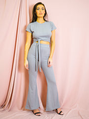 Ribbed Tie Knot Crop Top & Trouser Co-ord