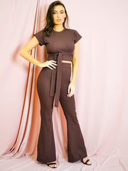 Ribbed Tie Knot Crop Top & Trouser Co-ord