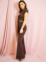 Ribbed Tie Knot Crop Top & Trouser Co-ord
