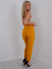 Wooden Look Buckle Belt Trousers