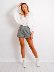 Wrap Front Shirred Batwing Top