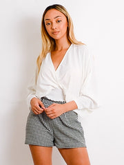 Wrap Front Shirred Batwing Top