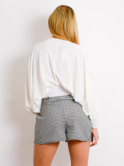 Wrap Front Shirred Batwing Top