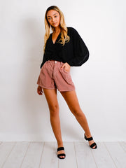 Wrap Front Shirred Batwing Top