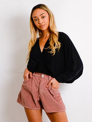 Wrap Front Shirred Batwing Top