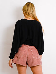 Wrap Front Shirred Batwing Top