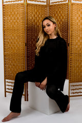 Crochet Knit Split Sleeve Crop Top & Trouser Co-ord