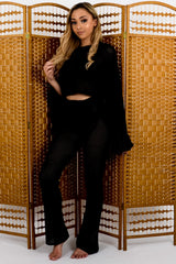Crochet Knit Split Sleeve Crop Top & Trouser Co-ord