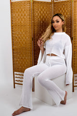 Crochet Knit Split Sleeve Crop Top & Trouser Co-ord