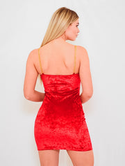 Chain Strap Crushed Velour Mini Dress