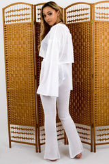 Crochet Knit Split Sleeve Crop Top & Trouser Co-ord