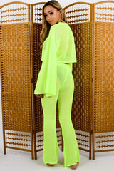 Crochet Knit Split Sleeve Crop Top & Trouser Co-ord