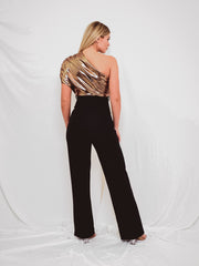 Foil Detail One Shoulder Jumpsuit
