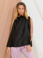 Satin Tie Knot Ruched Neckline Top