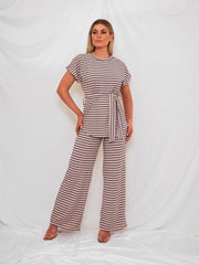 Streifen gerippter Top & Hosen-Co-ordte