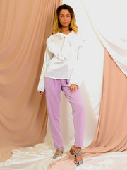 Satin Tie Knot Shirred Frill Top