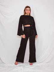 Lurex Split Sleeve Crop Top & Hose Co-ordte