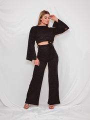 Lurex Split Sleeve Crop Top & Hose Co-ordte