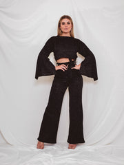 Lurex Split Sleeve Crop Top & Hose Co-ordte