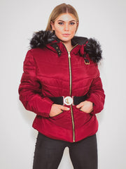 Padded Jacket With Detachable Buckle Belt